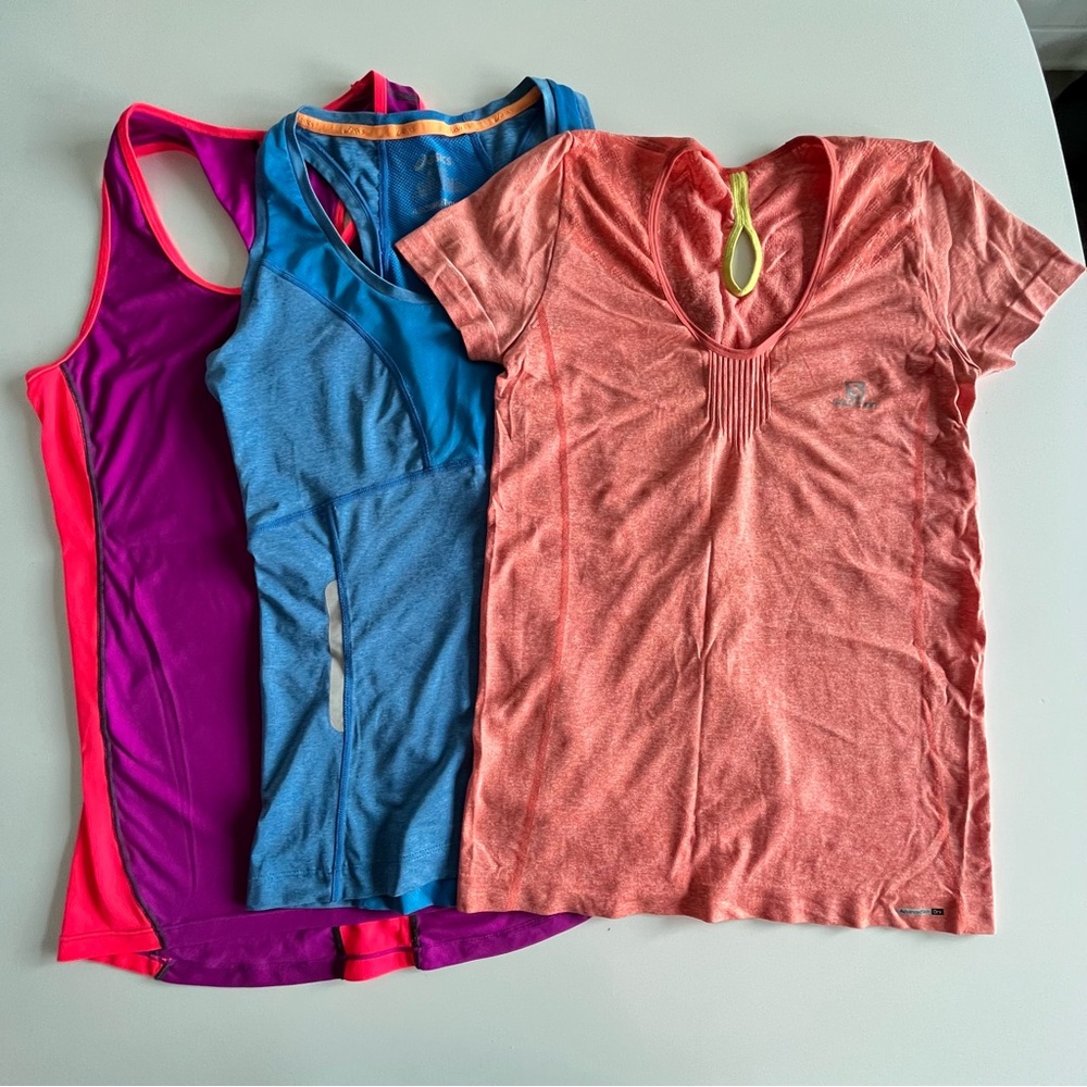 Salomon Women's Pink Purple, Blue, and Coral Athletic Tops Pack